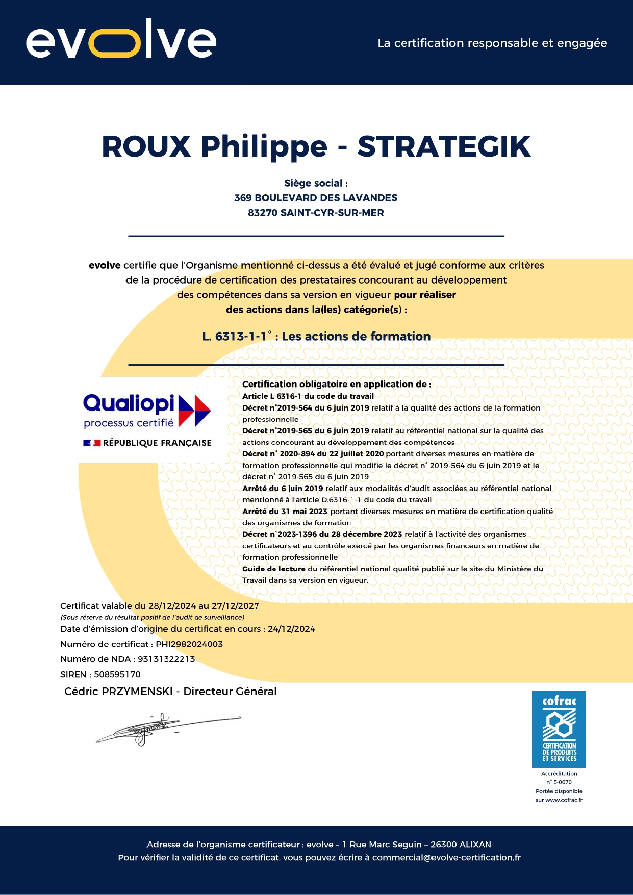 Le certificat Qualiopi de notre organisme de formation